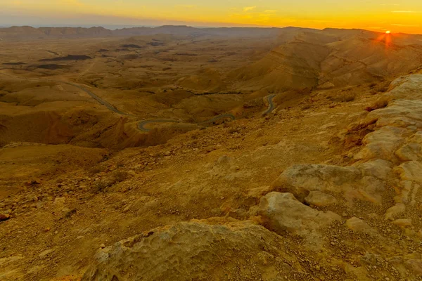 Vista Pôr Sol Hamakhtesh Hagadol Grande Cratera Deserto Negev Sul — Fotografia de Stock