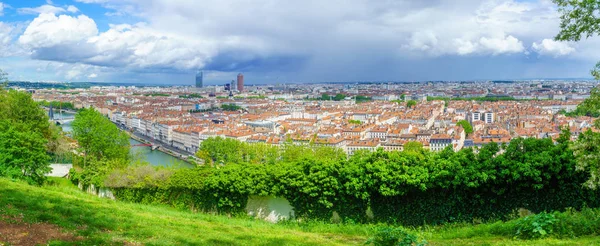 Panorama of Saone River, city center, from Abbe Larue, Lyon — Stock Photo, Image