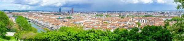 Panorama Saone River, městské centrum, z Abbe Larue, Lyon — Stock fotografie