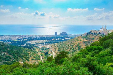 Carmel coast, Siach valley and the Mahmud mosque, in Haifa clipart