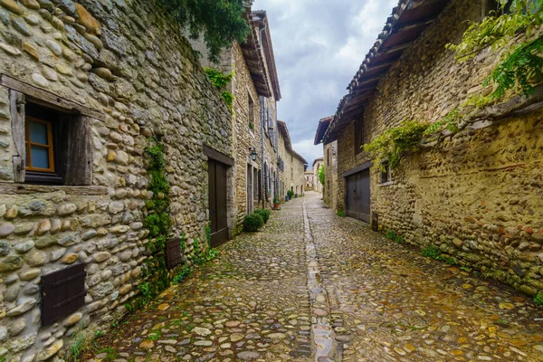 Vue Une Ruelle Dans Village Médiéval Perouges Département Ain France — Photo