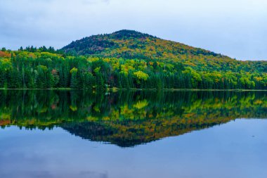 Mont Tremblant Ulusal Parkı, Quebec, Kanada 'daki Petit Lac Monroe manzarası