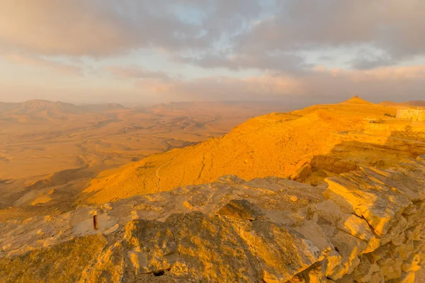 Vista Nascer Sol Falésias Paisagem Makhtesh Cratera Ramon Deserto Negev — Fotografia de Stock