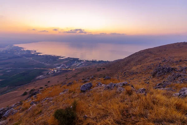 Sonnenaufgang Blick Auf Das Meer Von Galiläa Vom Berg Arbel — Stockfoto