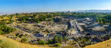 Antik Roma-Bizans şehri Bet Shean 'ın (Nysa-Scythopolis) panoramik görüntüsü. Kuzey İsrail