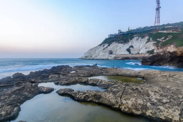 View Blue Hour Sunset Coast Cliffs Rosh Hanikra Northern Israel — Stock Photo, Image