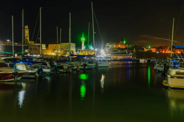 Vista Nocturna Del Puerto Pesquero Otros Monumentos Ciudad Vieja Acre — Foto de Stock