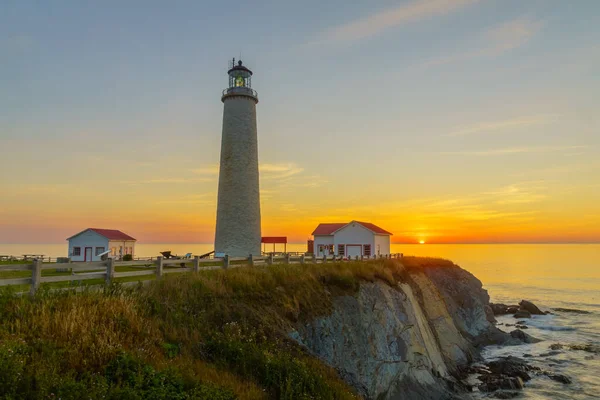 Sunrise Cap Des Rosiers Lighthouse Gaspe Peninsula Quebec Canada — Stock Photo, Image