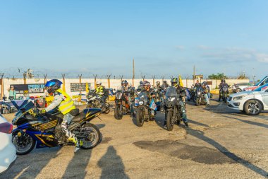 Hayfa, İsrail - 12 Eylül 2025: Rehineler Hayfa, İsrail 'i desteklemek amacıyla OfNova motosiklet konvoyunun başlama noktası