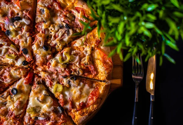 Pizza en groen Stockafbeelding