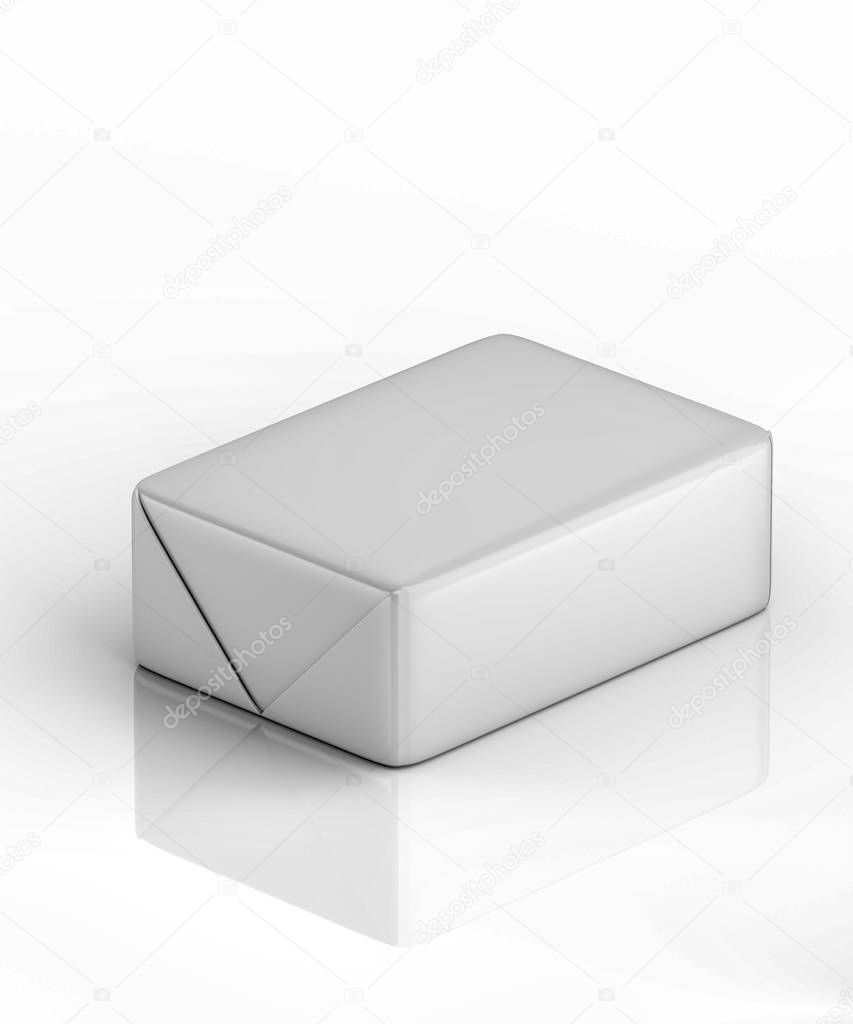 Photorealistic packaging. Made in 3D technology. Packaging on a white background. Paper packaging. Mockup, side view. 