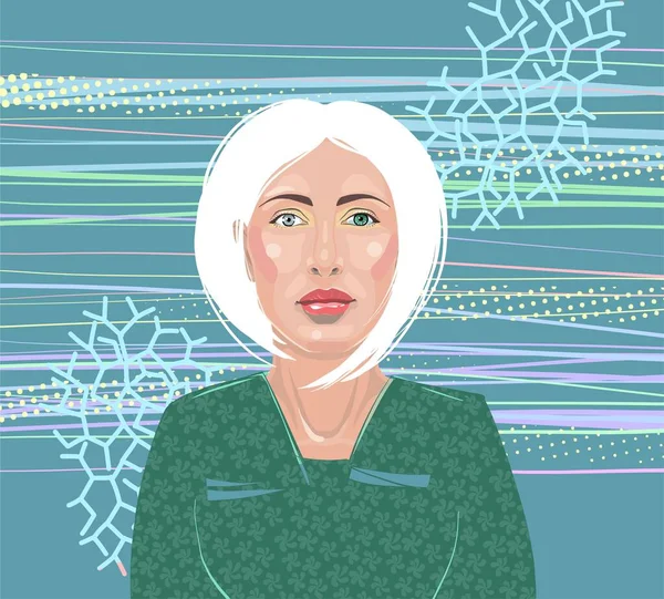 Illustration. Médecin féminin aux cheveux blancs. — Image vectorielle