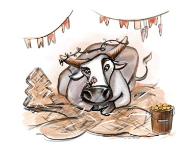 Beyaz boğa yeni yıl arifesinde.