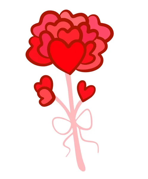 Coeurs sur un bâton en forme de fleur. Style Doodle simple lumineux sur fond isolé. — Image vectorielle