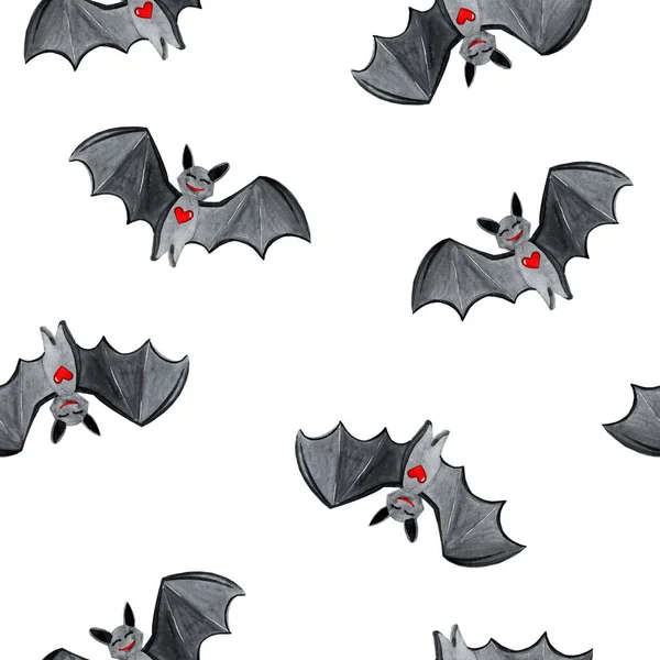 watercolor halloween cute bats seamless pattern on white background for fabric, textile, wrapping, party decor, scrapbooking