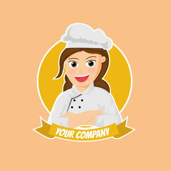 Illustrazione Progettazione Vettoriale Del Modello Mascotte Logo Femminile Chef Aziende — Vettoriale Stock