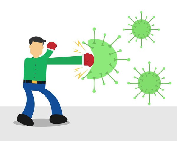 Illustration vector design of businessman vs virus, a man punches the virus