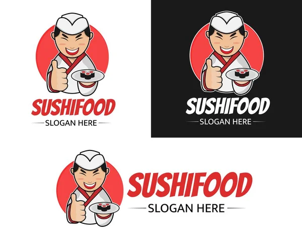 Illustration Vektor Design Von Koch Sushi Logo Maskottchen Vorlage — Stockvektor