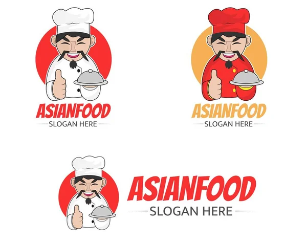 Illustratie Vector Ontwerp Van Aziatische Chef Kok Logo Voor Aziatische — Stockvector