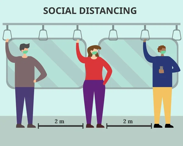 Desenho Vetorial Ilustrativo Distanciamento Social Nos Transportes Públicos Evitar Vírus — Vetor de Stock