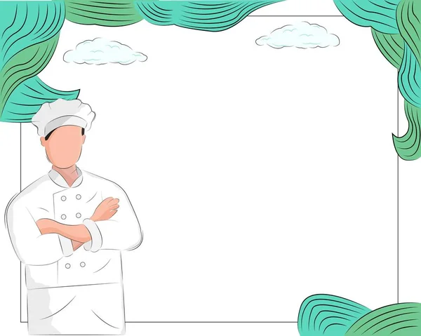 Illustratie Vector Ontwerp Van Chef Kok Mannelijke Achtergrond Met Blanco — Stockvector