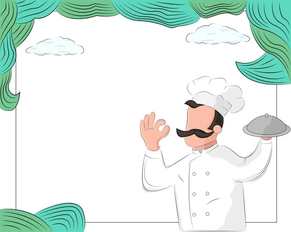 Illustratie Vector Ontwerp Van Chef Kok Mannelijke Achtergrond Met Blanco — Stockvector