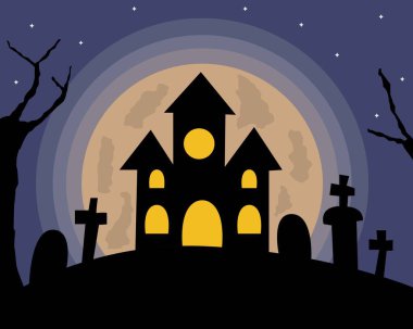 Cadılar Bayramı manzara arka planının illüstrasyon vektör tasarımı