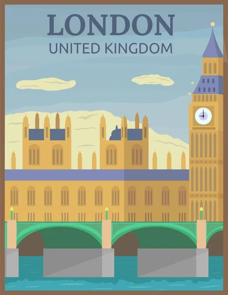 ロンドン イギリスのビッグベンのレトロとヴィンテージ旅行ポスターのイラストベクトルデザイン — ストックベクタ