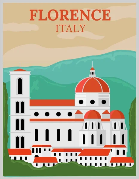 Illustration Vector Design Retro Vintage Travel Poster Florence Italy — Stock Vector