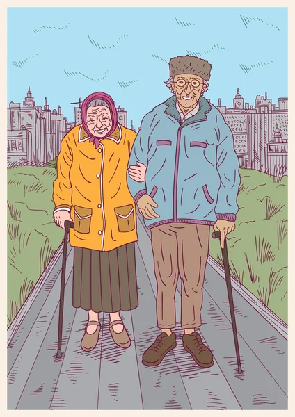 Pareja Edad Dar Paseo — Archivo Imágenes Vectoriales