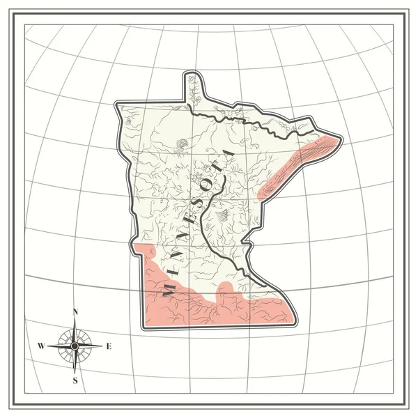 Kaart Van Minnesota Staat — Stockvector