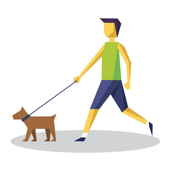 Hombre Tomando Perro Para Caminar — Vector de stock