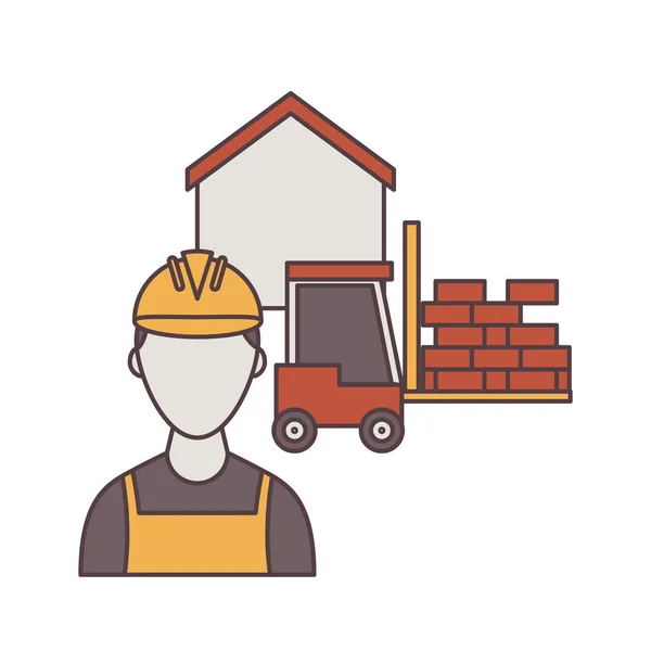 建筑工人和叉车 — 图库矢量图片