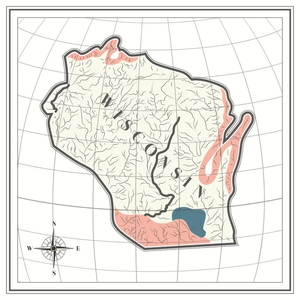 Mapa Del Estado Wisconsin — Archivo Imágenes Vectoriales