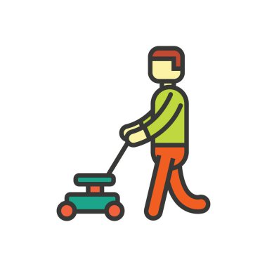 Çim biçme makinesi olan adam.