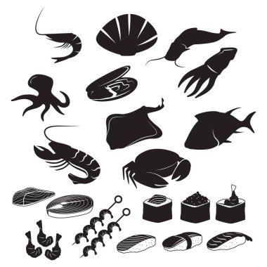 Set of seafood icons clipart