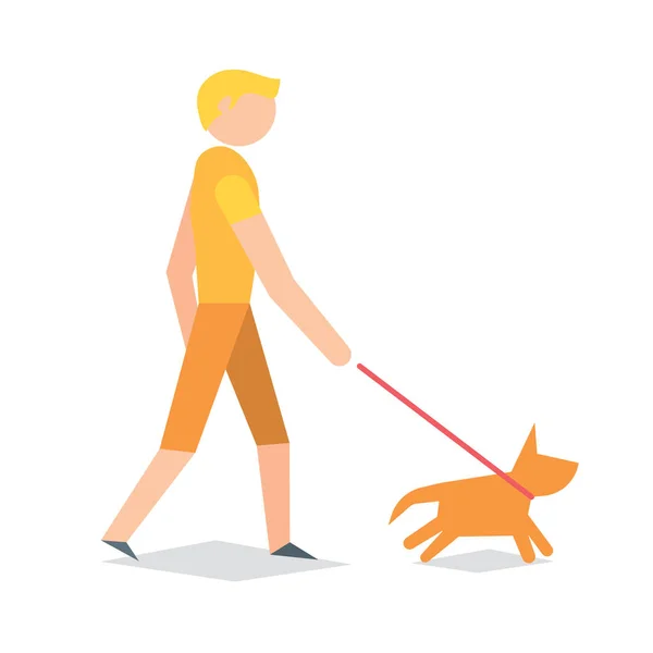 Niño Tomando Perro Para Caminar — Vector de stock