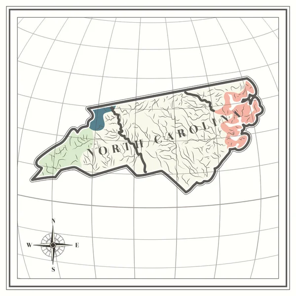 Mapa Stanu Karolina Północna — Wektor stockowy