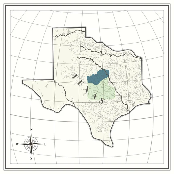 Mapa Estado Texas — Vetor de Stock