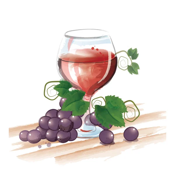 Copo Vinho Com Uvas — Vetor de Stock