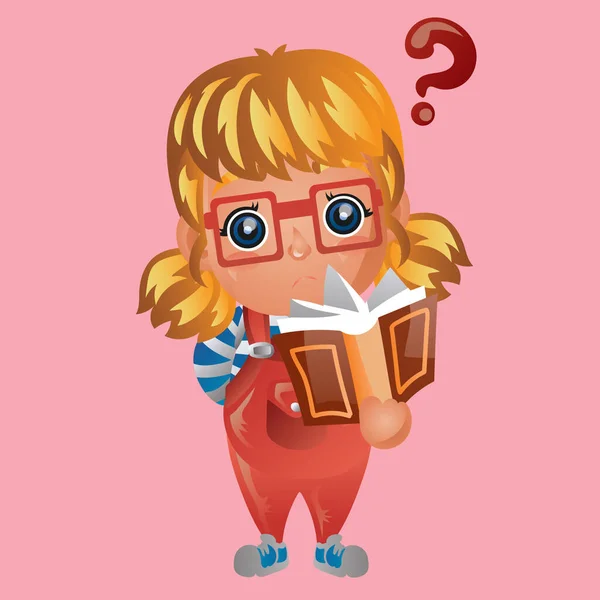 Girl Getting Confused While Reading Book — Stock Vector