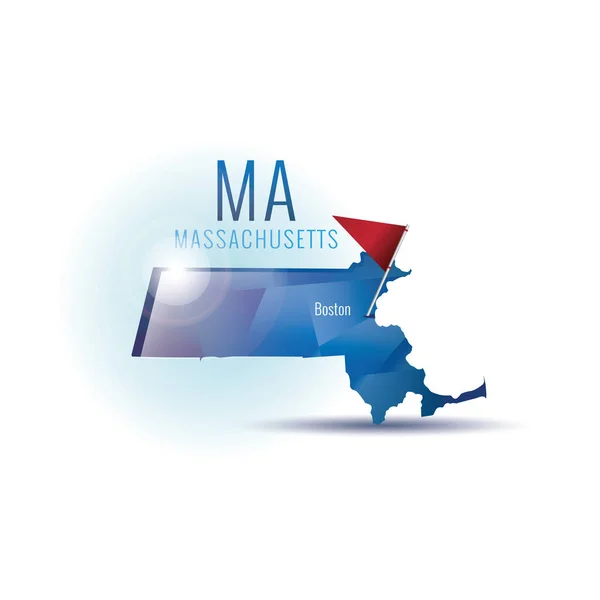 Massachusetts Mapa Com Capital —  Vetores de Stock