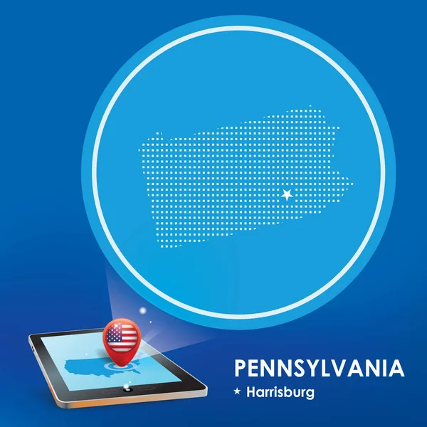 Pensilvanya Haritası Projeksiyonlu Tablet — Stok Vektör