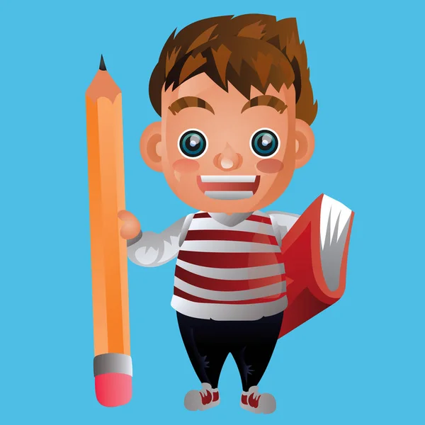 鉛筆と本を持っている少年 — ストックベクタ