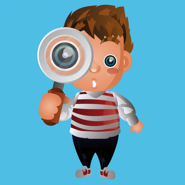 Boy Looking Magnifying Glass — Stock Vector