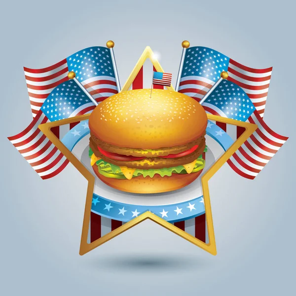 Amerikan Bayraklı Hamburger — Stok Vektör