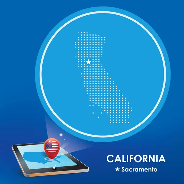 Tablet Con Proiezione Mappa Della California — Vettoriale Stock