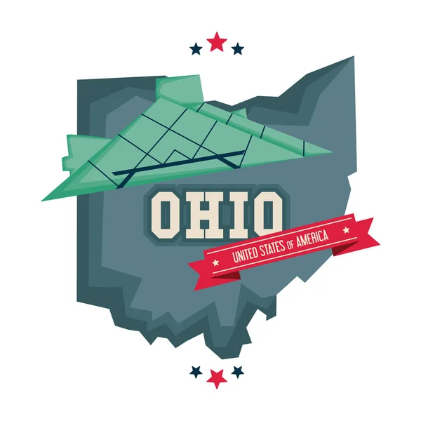 Ohio Mappa Con Rock Roll Hall Fame — Vettoriale Stock