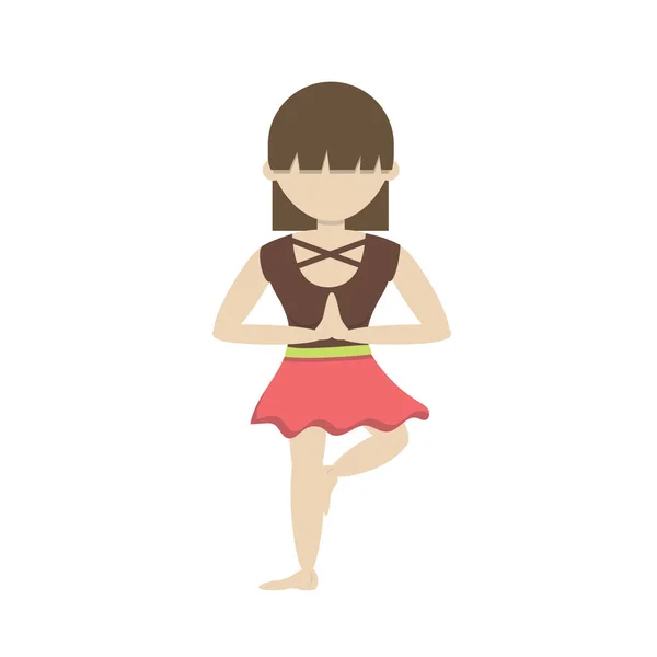 Chica Practicando Yoga Pose Árbol — Vector de stock