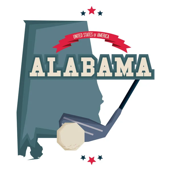 Alabama Mapa Com Clube Golfe —  Vetores de Stock